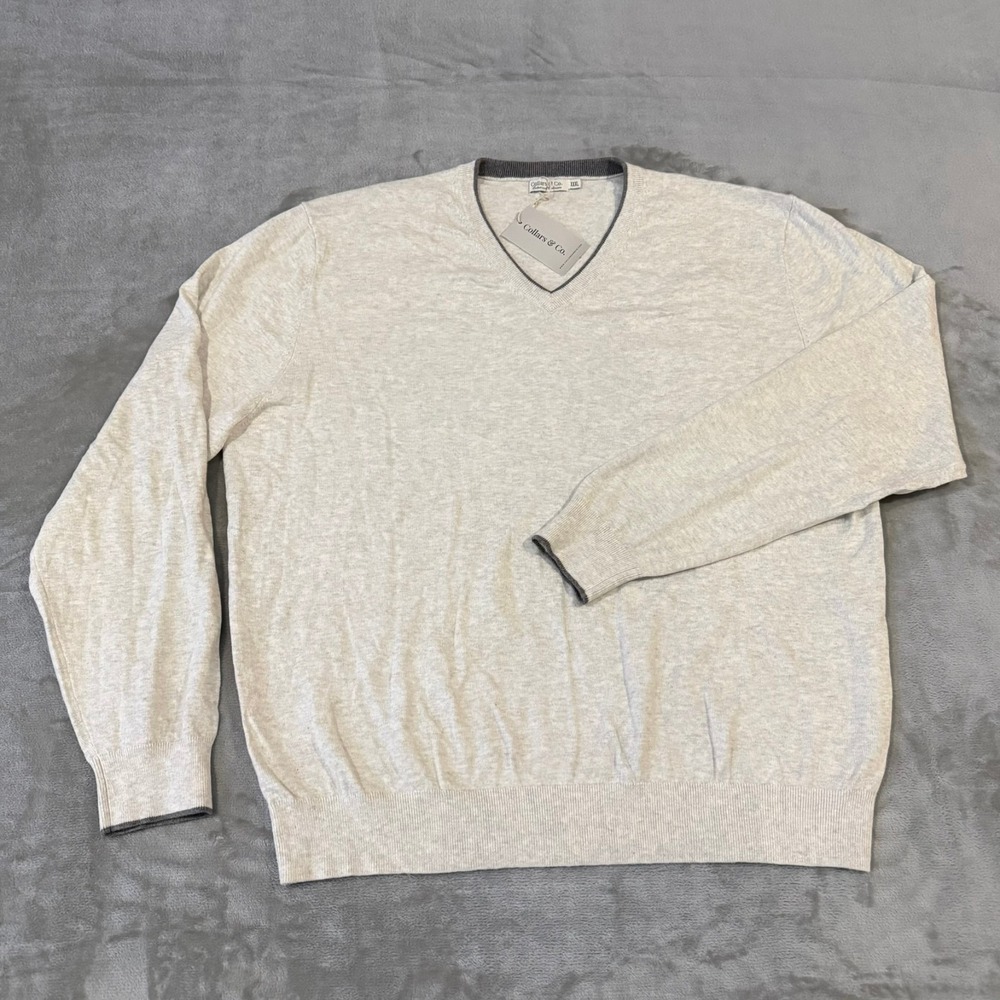 Collars & Co Cashmere V-Neck Sweater Mens XXXL Gray Pullover Stretch New NWT